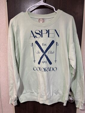 TruSelf Light Mint Green Aspen Colorado Sweatshirt - Cozy Ribbed Cuff